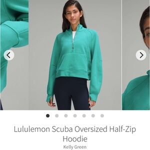 XS/S HALF ZIP UP LULULEMON SCUBA HOODIE IN THE COLOR KELLY GREEN